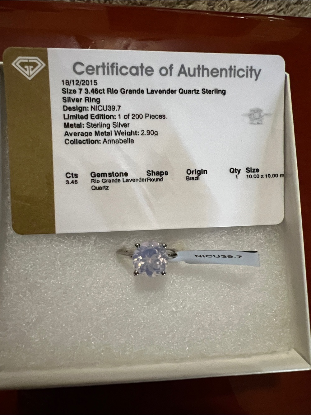 Sterling Silver Ring with Lavender Quartz - Annabella Collection